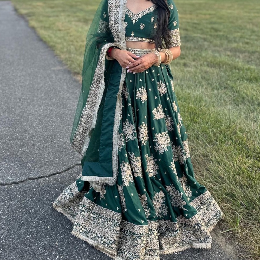 Dark Green Embroidered Lehnga